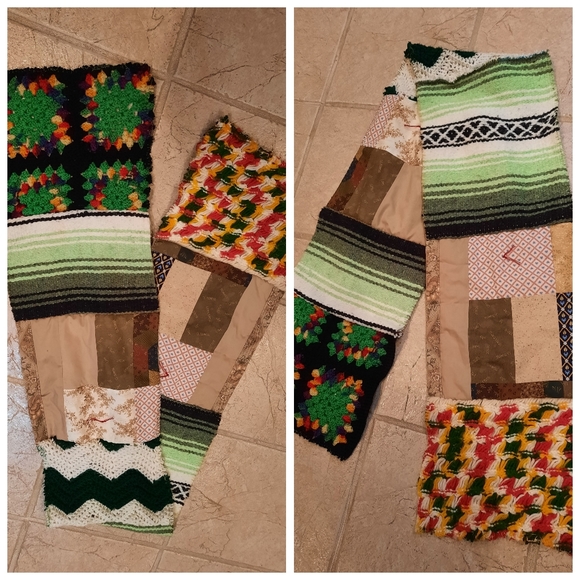 Upcycled blanket patch winter Scarf greens & browns Dont Throw It Out - Picture 2 of 4